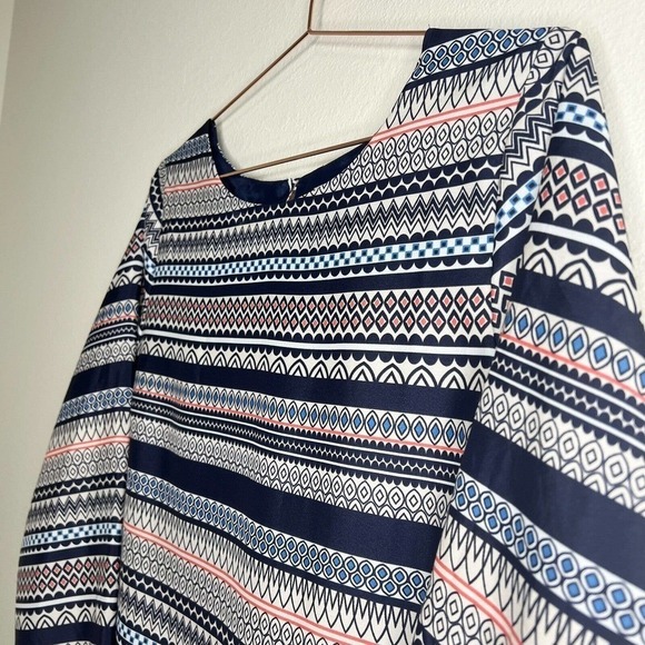 J. Crew Factory Navy Blue & White Geometric Striped 3/4 Sleeve Gallery Dress 14 - Picture 3 of 14